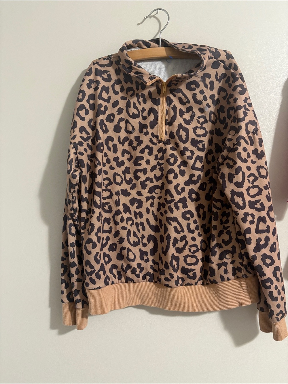Unlisted Leopard Print Half-Zip Pullover - Taupe and Black